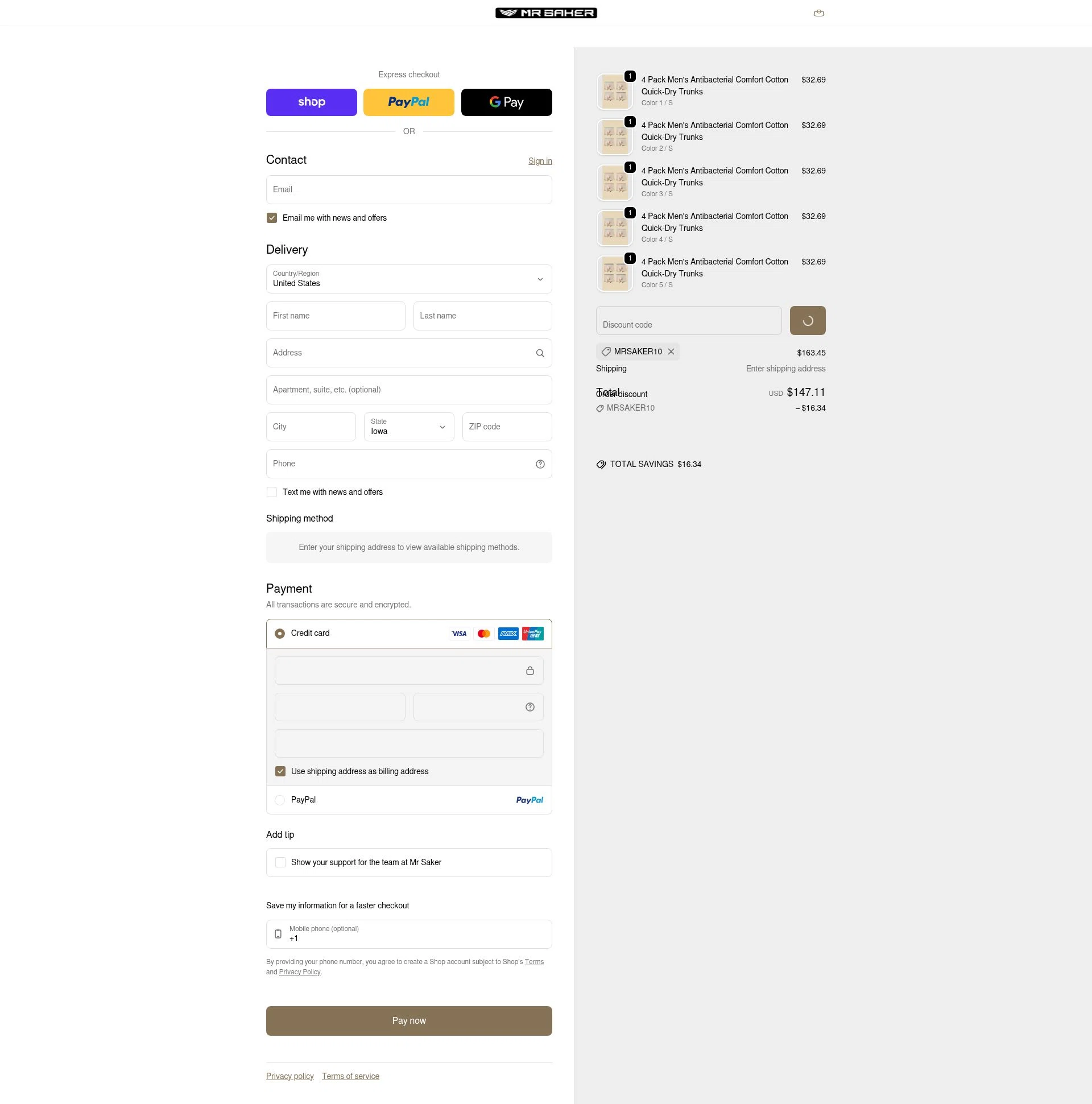 Mr Saker checkout page showing Mr Saker discount code box | Screenshot taken by SimplyCodes community member on Feb 11, 2026