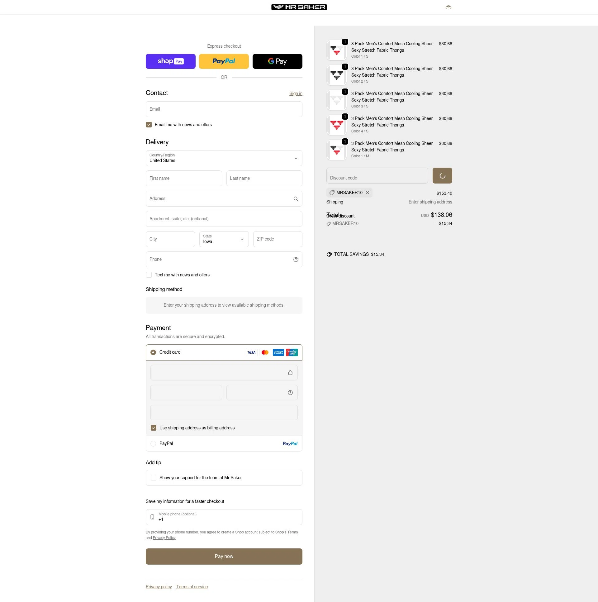 Mr Saker checkout page showing Mr Saker discount code box | Screenshot taken by SimplyCodes community member on Jan 10, 2026