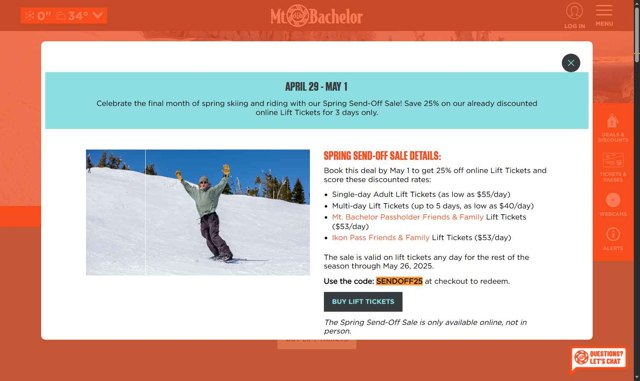 Mt. Bachelor checkout page showing Mt. Bachelor discount code box | Screenshot taken by SimplyCodes community member on May 20, 2025