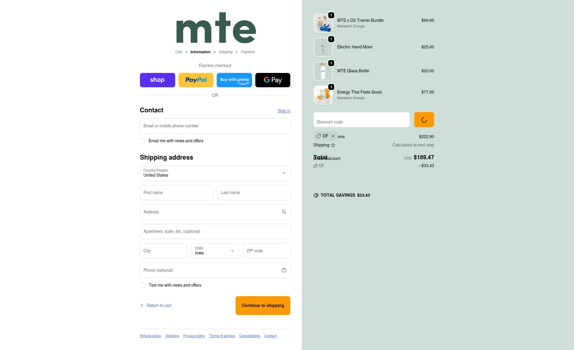 MTE checkout page showing MTE promo code box | Screenshot taken by SimplyCodes community member on Jan 9, 2026