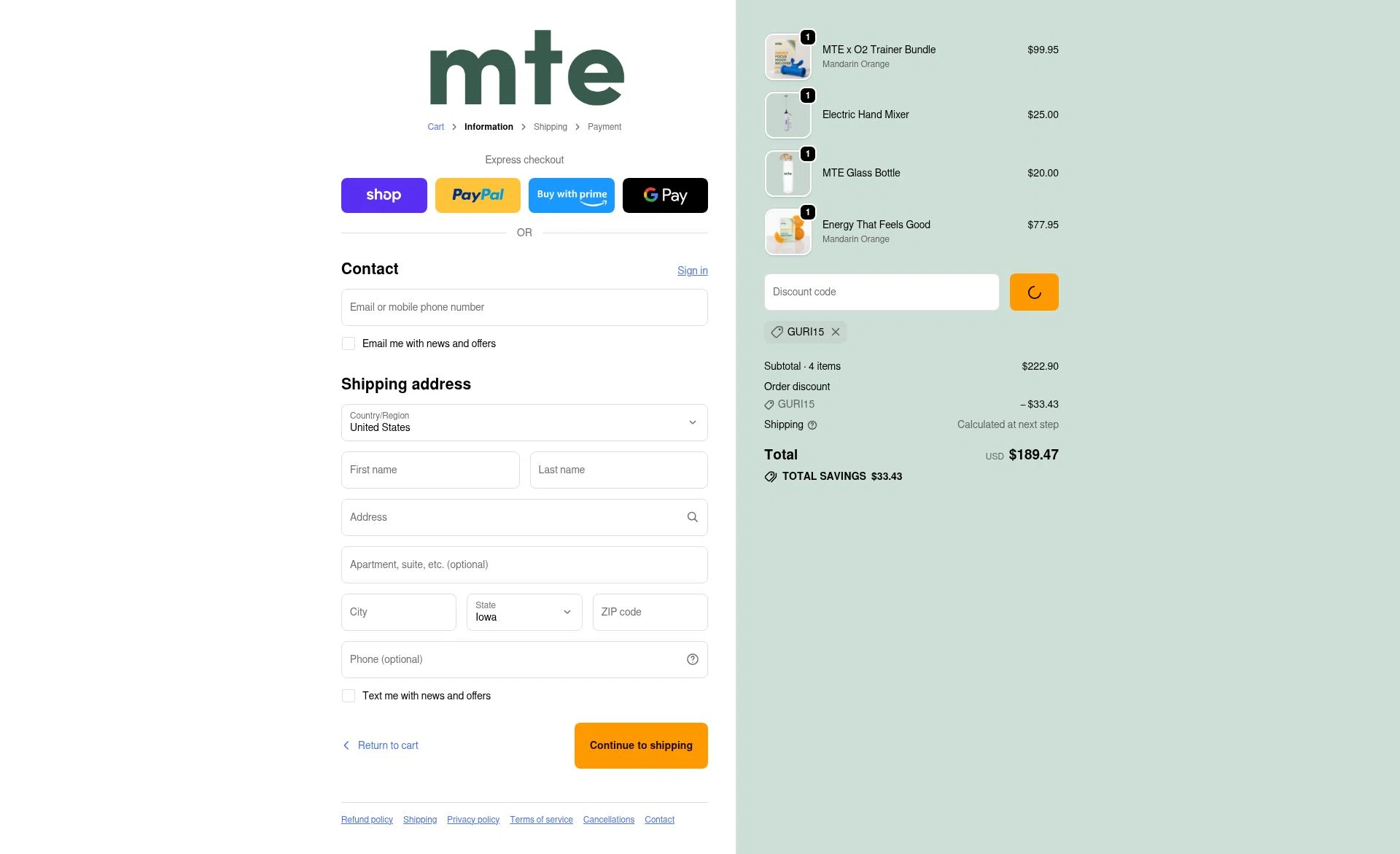 MTE checkout page showing MTE promo code box | Screenshot taken by SimplyCodes community member on Jan 9, 2026