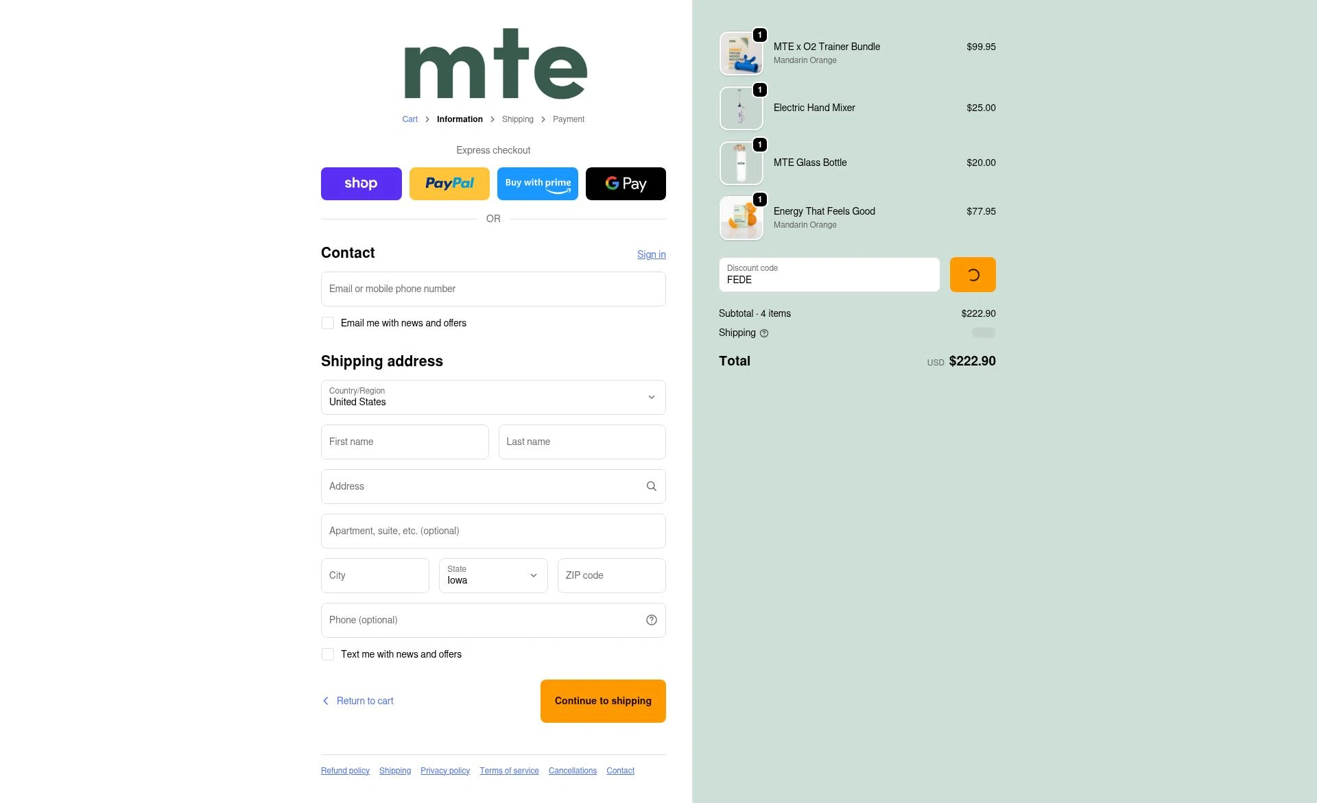 MTE checkout page showing MTE promo code box | Screenshot taken by SimplyCodes community member on Jan 9, 2026