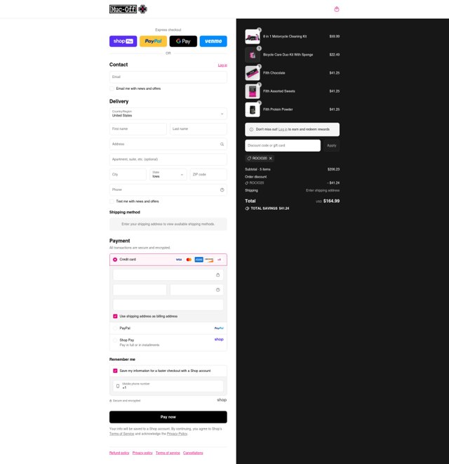 Muc-Off checkout page showing Muc-Off promo code box | Screenshot taken by SimplyCodes community member on Aug 21, 2025