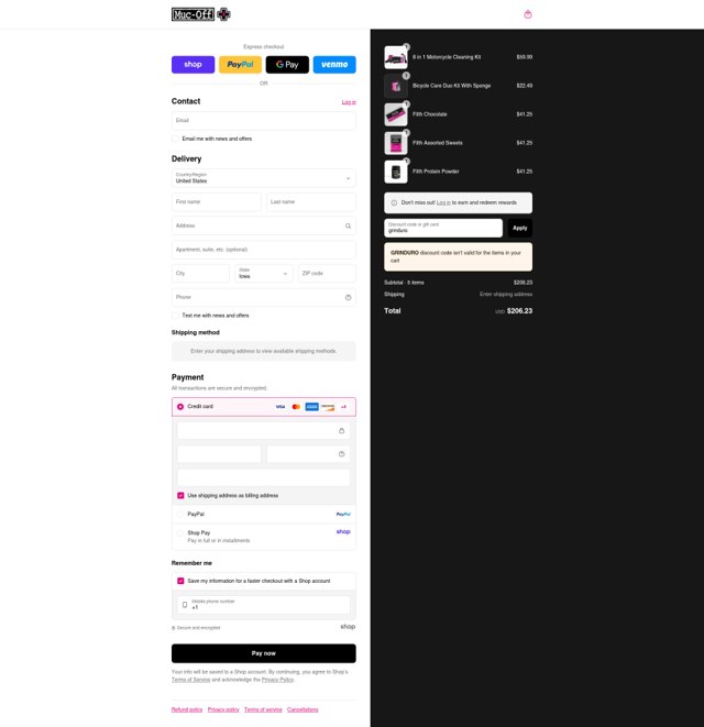 Muc-Off checkout page showing Muc-Off promo code box | Screenshot taken by SimplyCodes community member on Sep 2, 2025