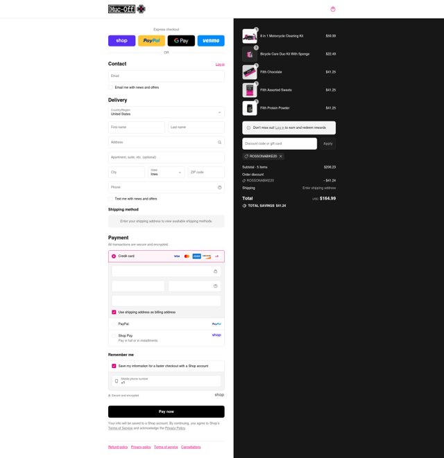 Muc-Off checkout page showing Muc-Off promo code box | Screenshot taken by SimplyCodes community member on Aug 29, 2025