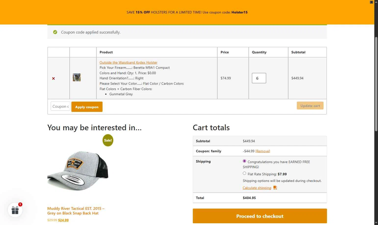 Muddy River Tactical checkout page showing Muddy River Tactical promo code box | Screenshot taken by SimplyCodes community member on Feb 6, 2026