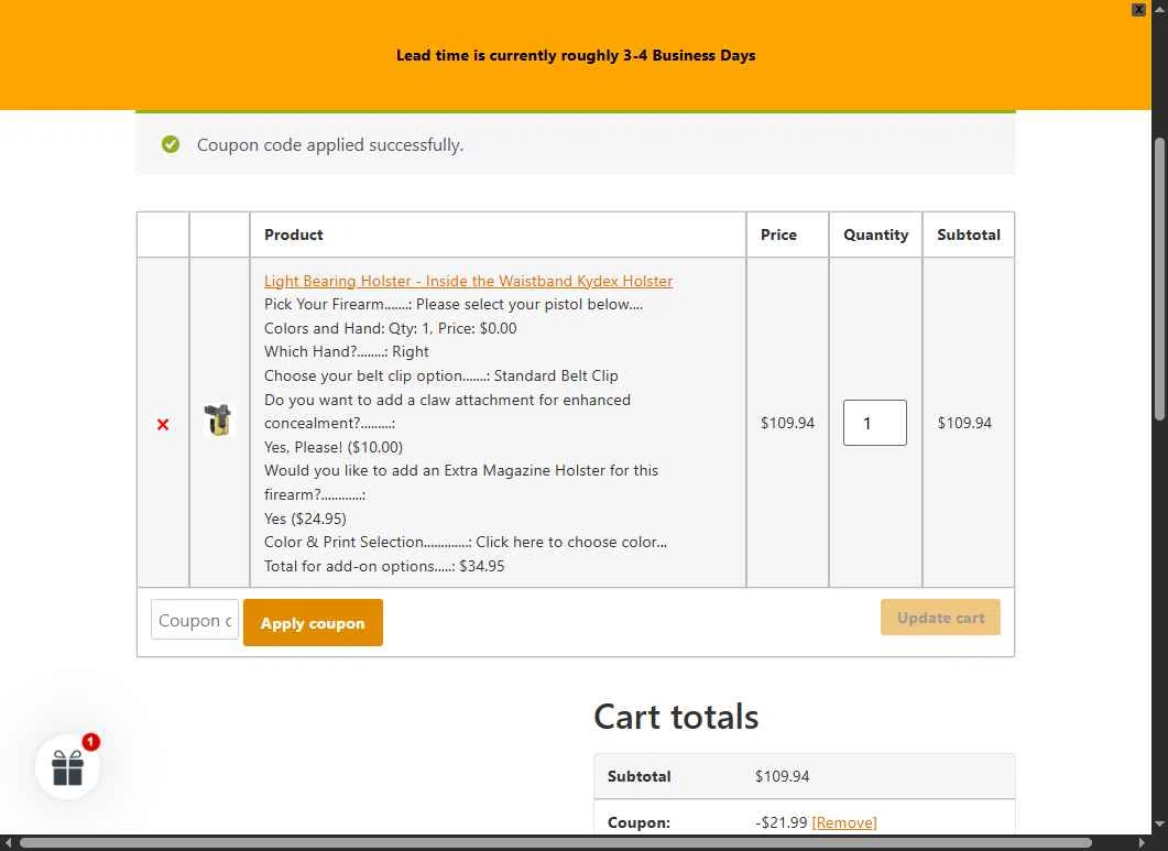 Muddy River Tactical checkout page showing Muddy River Tactical promo code box | Screenshot taken by SimplyCodes community member on Oct 25, 2025