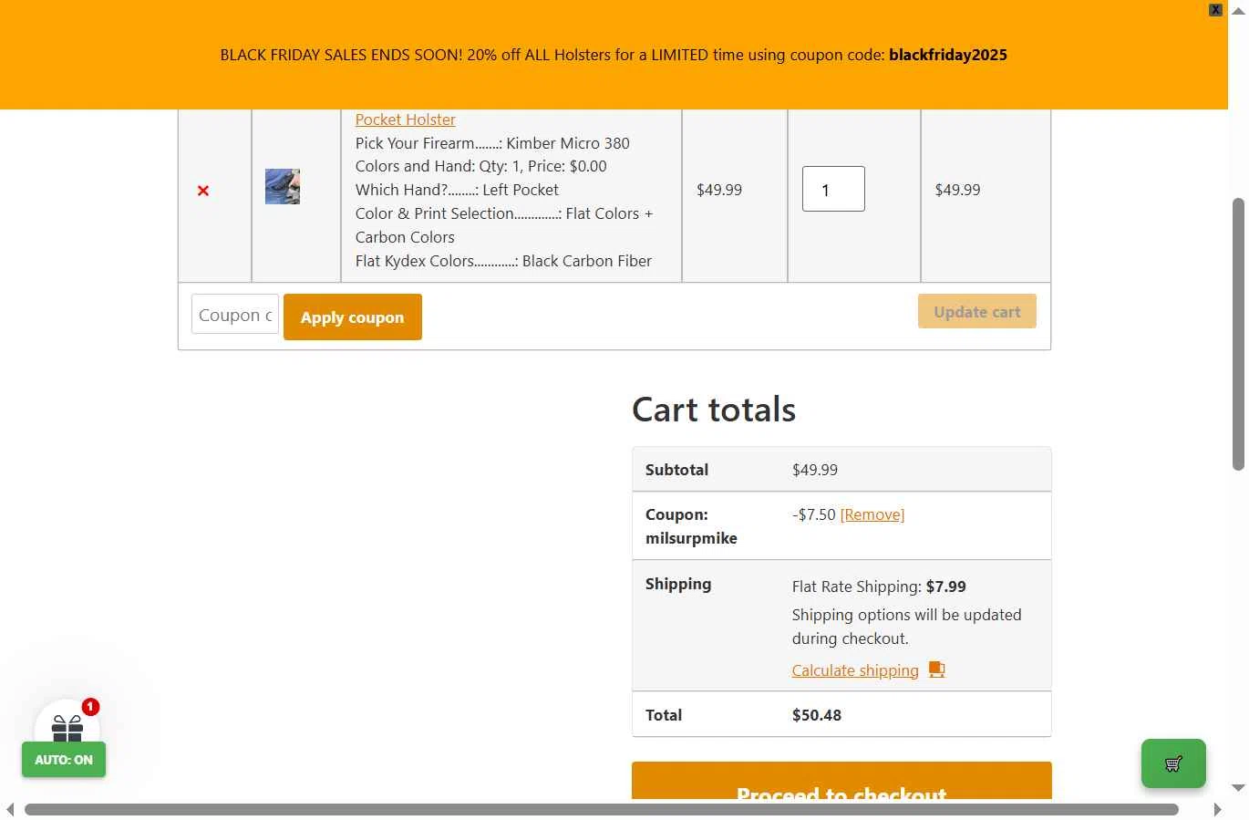 Muddy River Tactical checkout page showing Muddy River Tactical promo code box | Screenshot taken by SimplyCodes community member on Dec 2, 2025