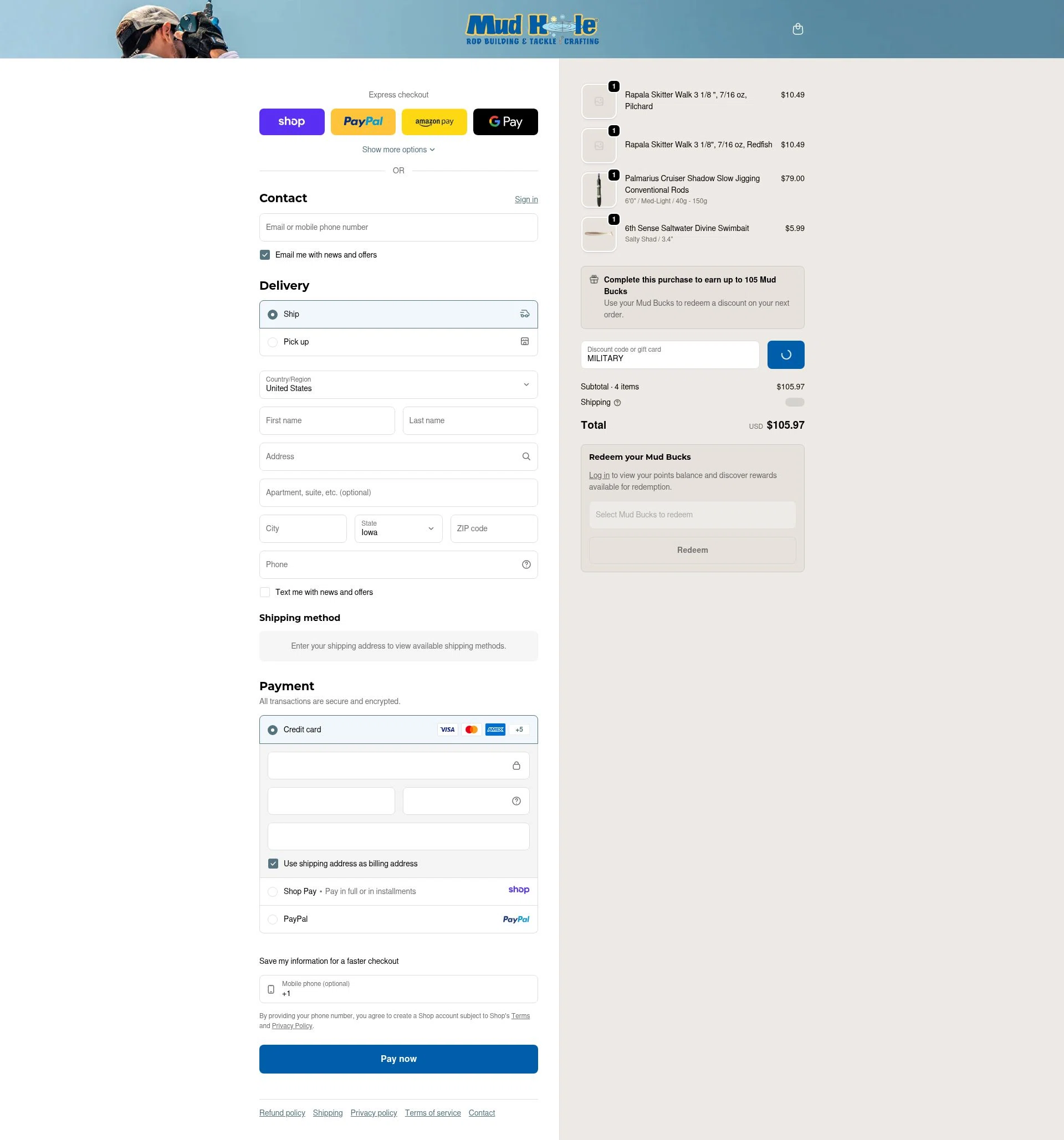 Mud Hole checkout page showing Mud Hole promo code box | Screenshot taken by SimplyCodes community member on Jan 12, 2026