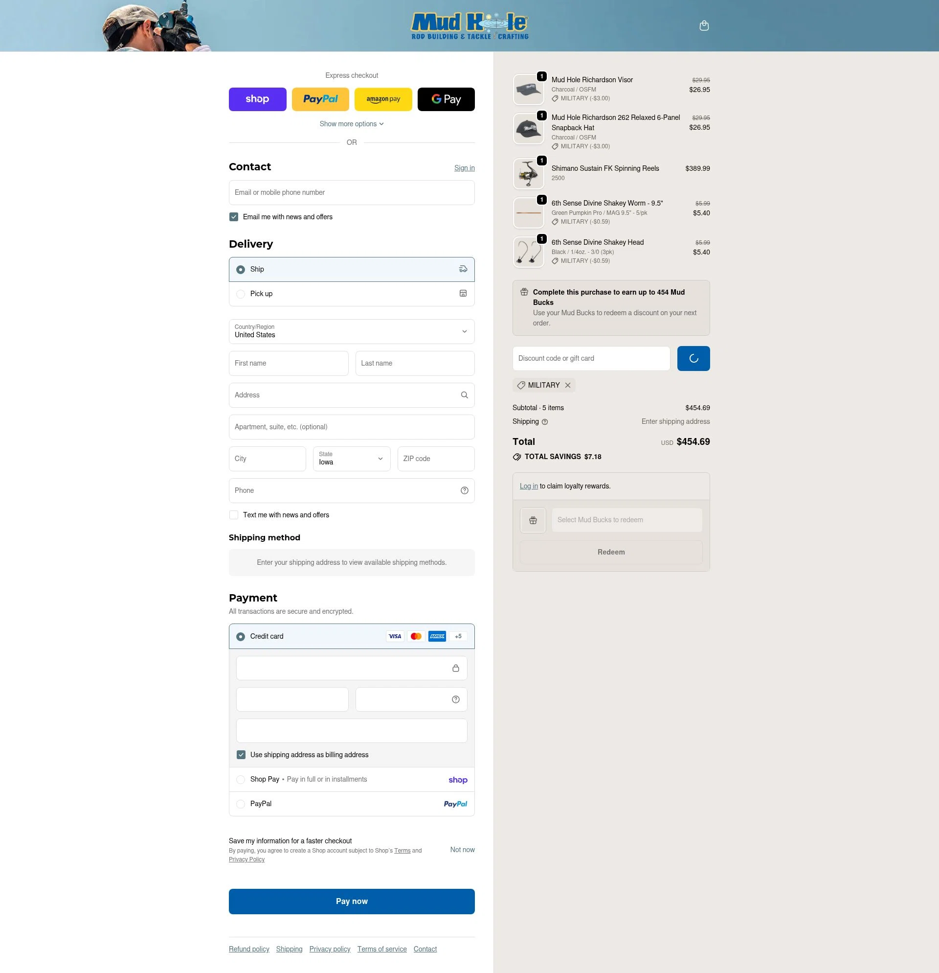 Mud Hole checkout page showing Mud Hole promo code box | Screenshot taken by SimplyCodes community member on Feb 17, 2026