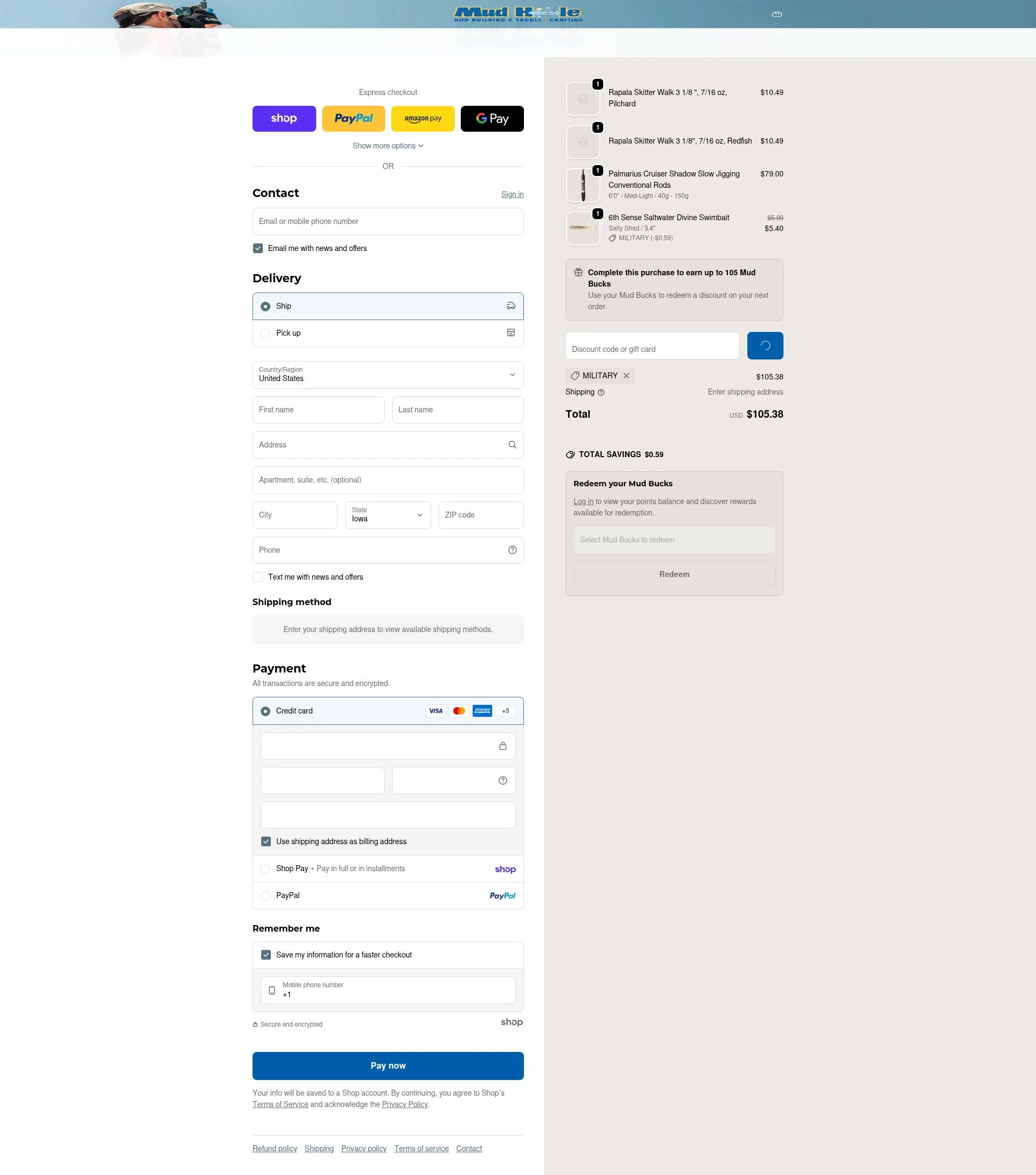Mud Hole checkout page showing Mud Hole promo code box | Screenshot taken by SimplyCodes community member on Jan 22, 2026