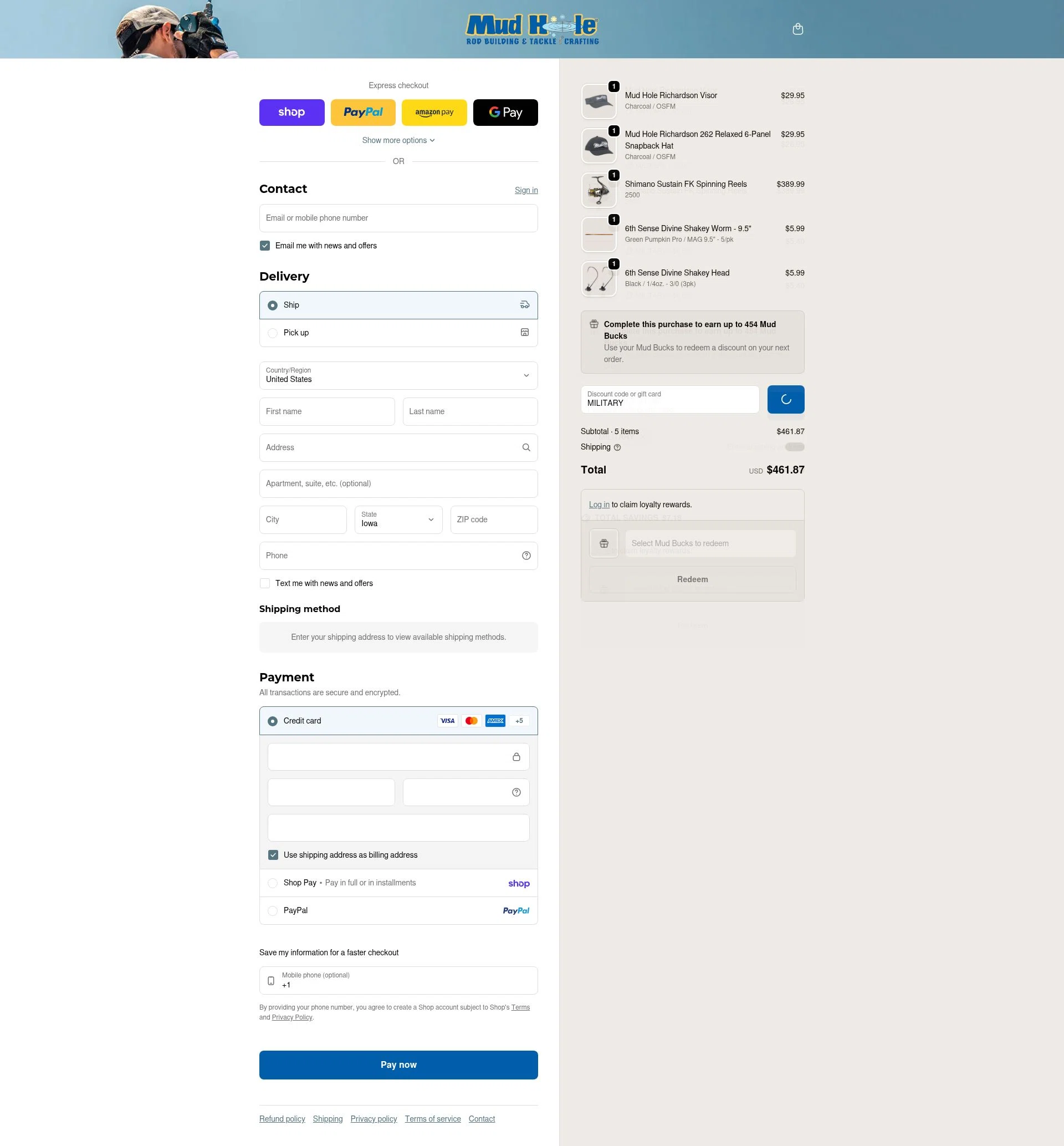 Mud Hole checkout page showing Mud Hole promo code box | Screenshot taken by SimplyCodes community member on Feb 4, 2026