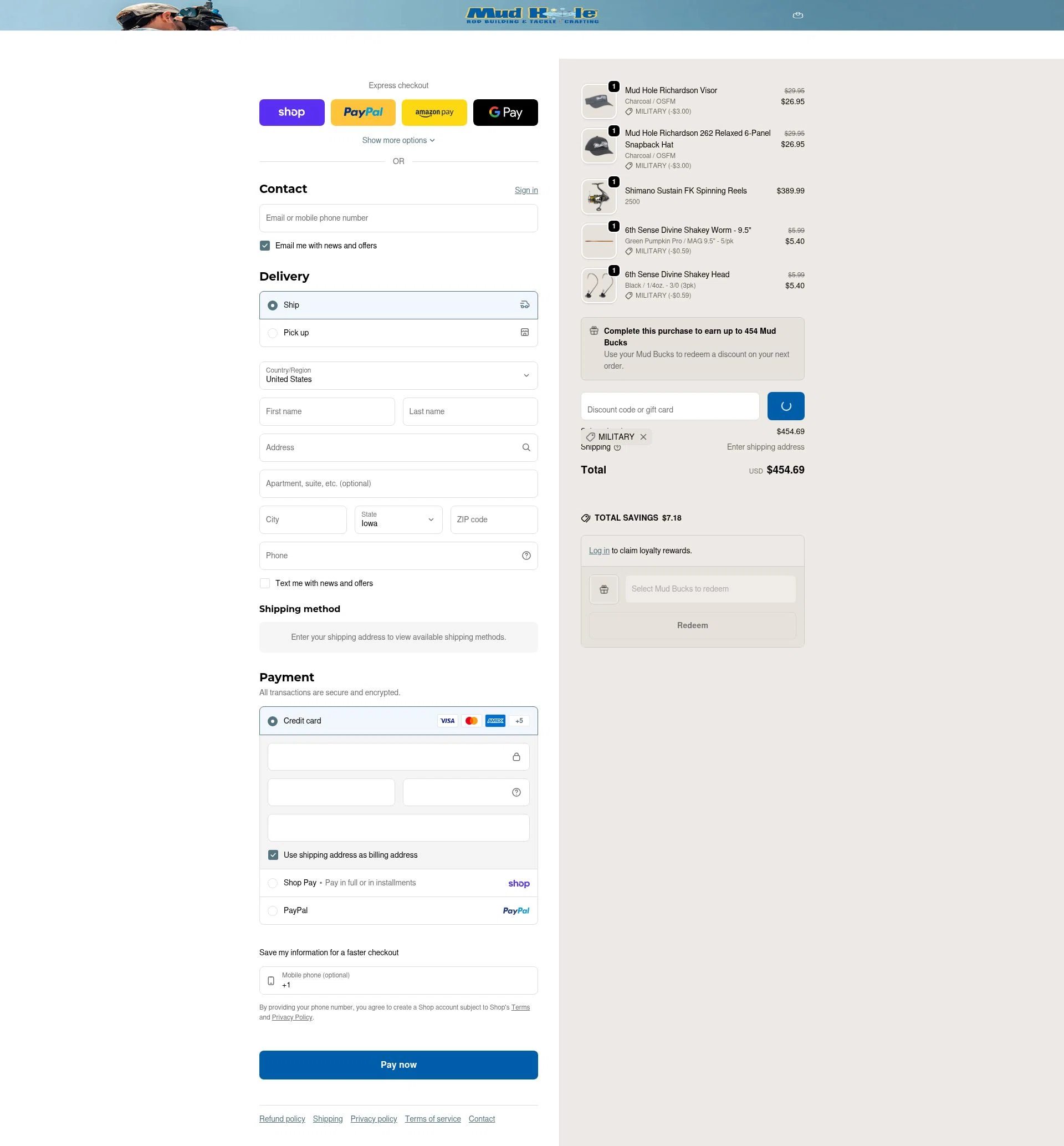 Mud Hole checkout page showing Mud Hole promo code box | Screenshot taken by SimplyCodes community member on Feb 10, 2026
