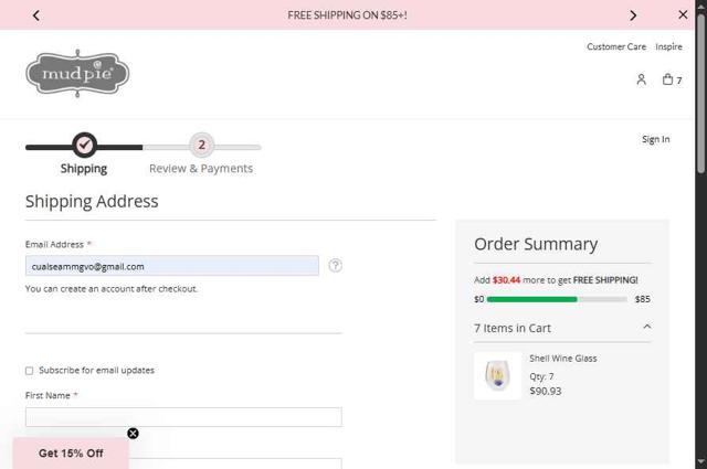 Mud Pie checkout page showing Mud Pie promo code box | Screenshot taken by SimplyCodes community member on Aug 28, 2025