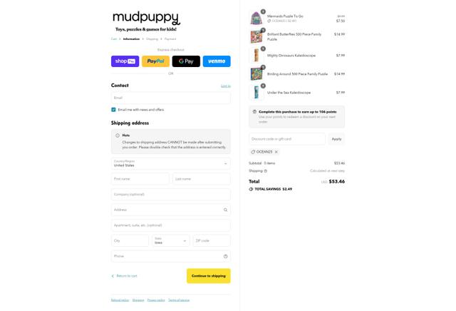 Mudpuppy checkout page showing Mudpuppy discount code box | Screenshot taken by SimplyCodes community member on Jul 27, 2025