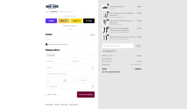 MUK LUKS checkout page showing MUK LUKS coupon code box | Screenshot taken by SimplyCodes community member on Sep 15, 2025