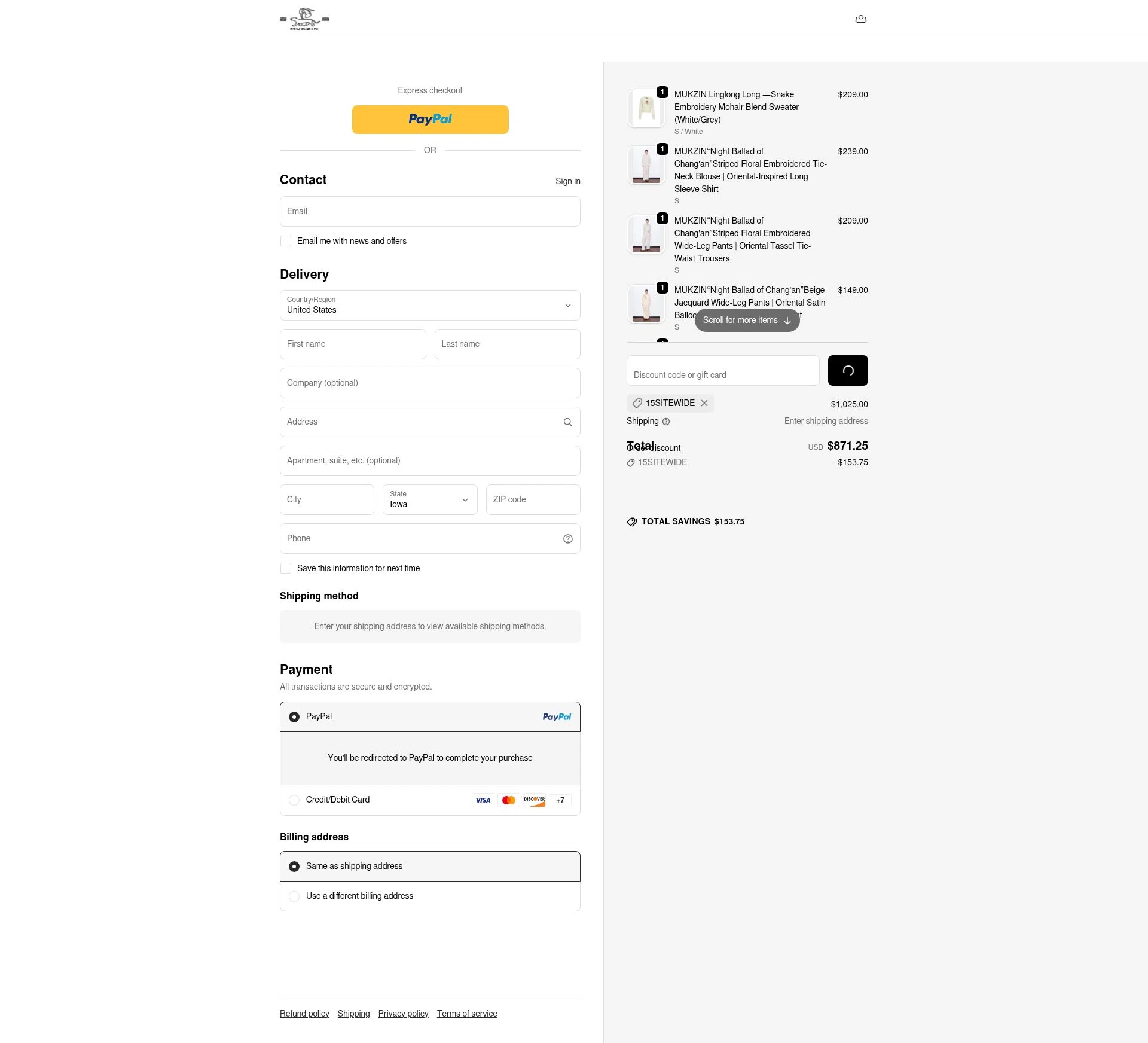 Mukzin checkout page showing Mukzin discount code box | Screenshot taken by SimplyCodes community member on Feb 18, 2026