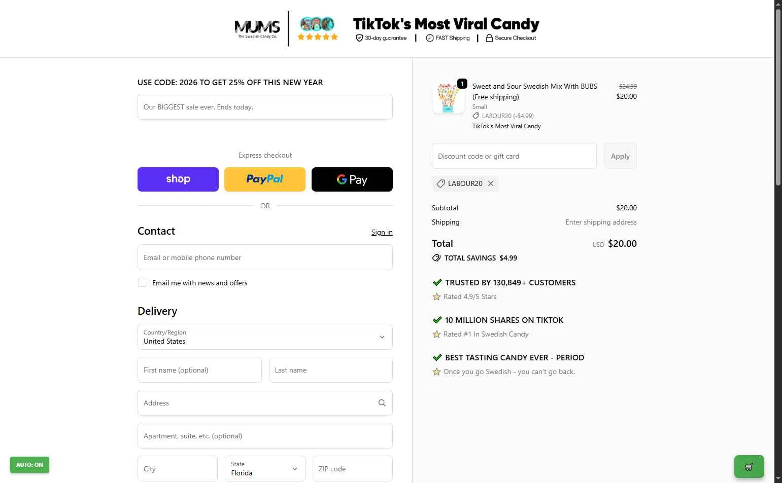 MUMS checkout page showing MUMS discount code box | Screenshot taken by SimplyCodes community member on Jan 4, 2026
