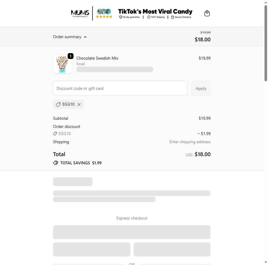 MUMS checkout page showing MUMS discount code box | Screenshot taken by SimplyCodes community member on Feb 2, 2026