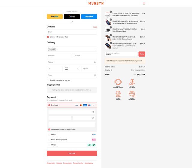 Munbyn checkout page showing Munbyn promo code box | Screenshot taken by SimplyCodes community member on Sep 1, 2025