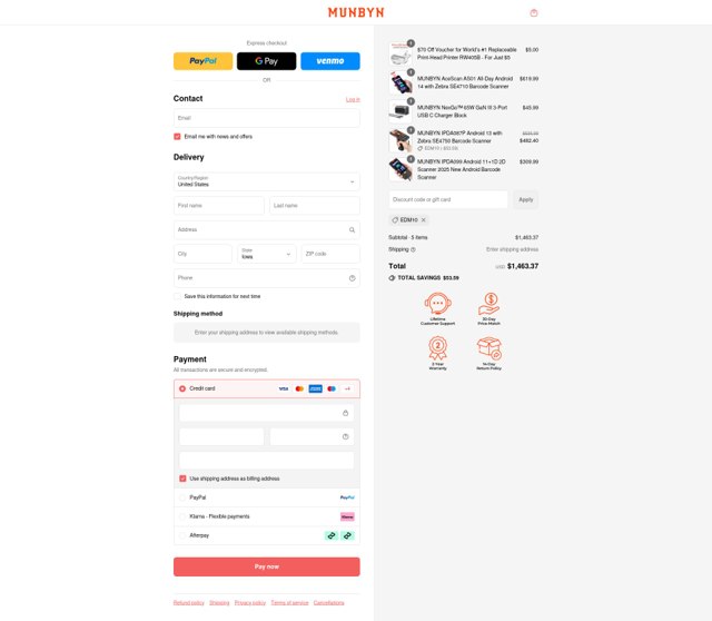 Munbyn checkout page showing Munbyn promo code box | Screenshot taken by SimplyCodes community member on Sep 1, 2025
