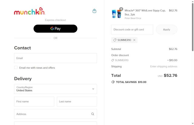 Munchkin checkout page showing Munchkin promo code box | Screenshot taken by SimplyCodes community member on Aug 27, 2025