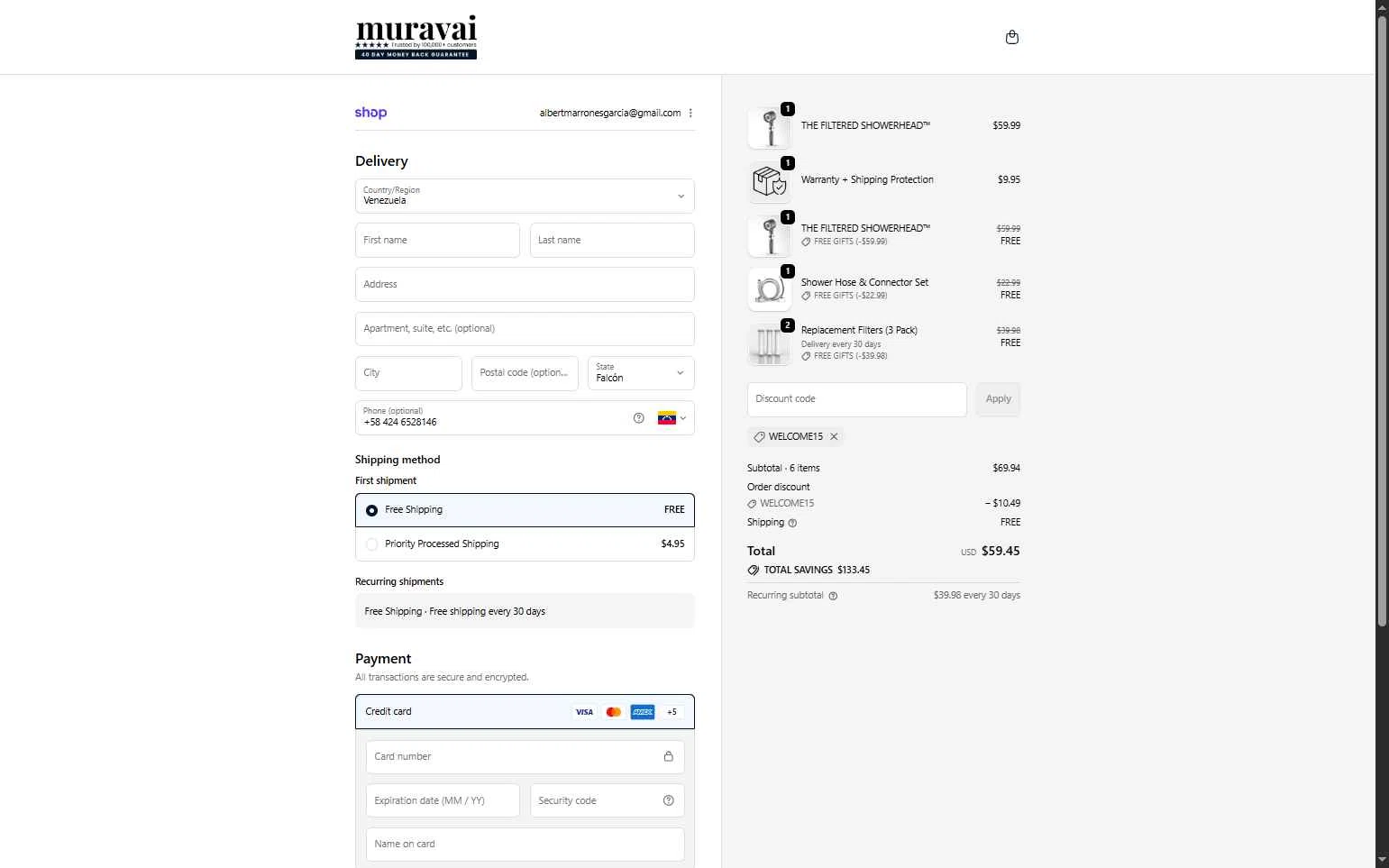 Muravai checkout page showing Muravai discount code box | Screenshot taken by SimplyCodes community member on Jan 5, 2026