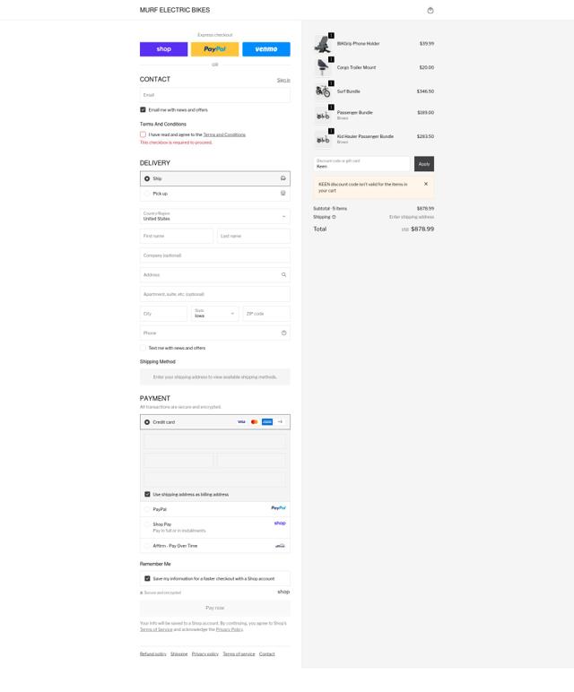 Murf Electric Bikes checkout page showing Murf Electric Bikes promo code box | Screenshot taken by SimplyCodes community member on Oct 4, 2025