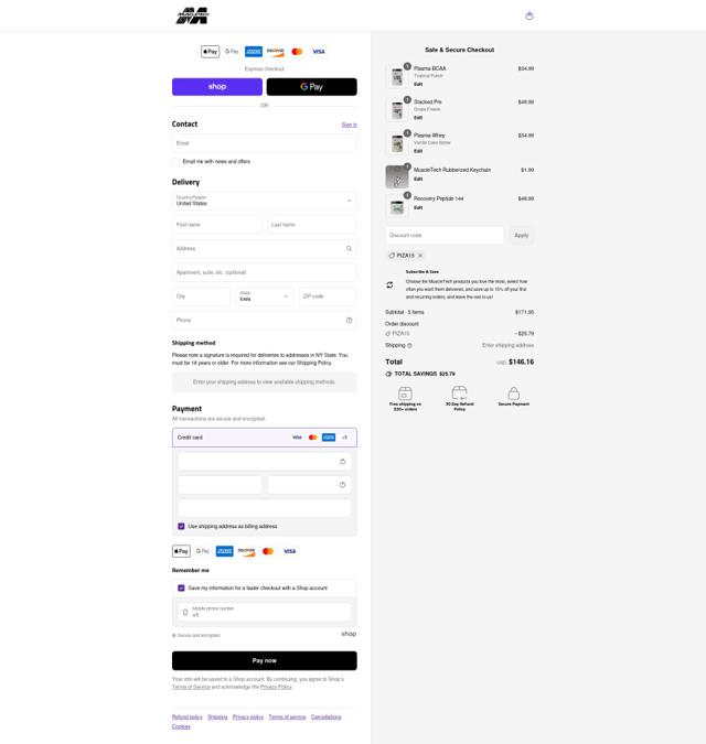 MuscleTech checkout page showing MuscleTech promo code box | Screenshot taken by SimplyCodes community member on Sep 11, 2025