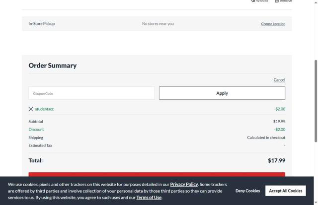 Music & Arts checkout page showing Music & Arts promo code box | Screenshot taken by SimplyCodes community member on Aug 11, 2025