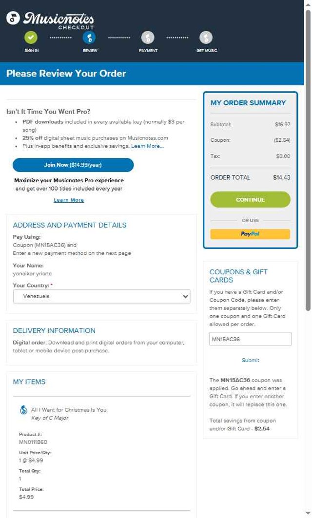 Musicnotes checkout page showing Musicnotes promo code box | Screenshot taken by SimplyCodes community member on Aug 20, 2025