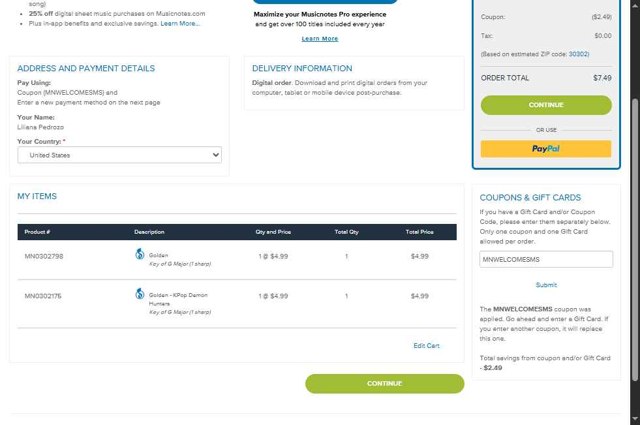 Musicnotes checkout page showing Musicnotes promo code box | Screenshot taken by SimplyCodes community member on Aug 27, 2025