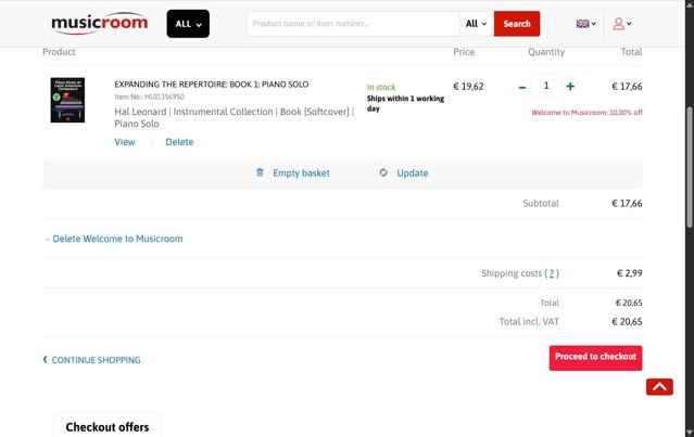 MusicRoom.com checkout page showing MusicRoom.com discount code box | Screenshot taken by SimplyCodes community member on Jul 12, 2025