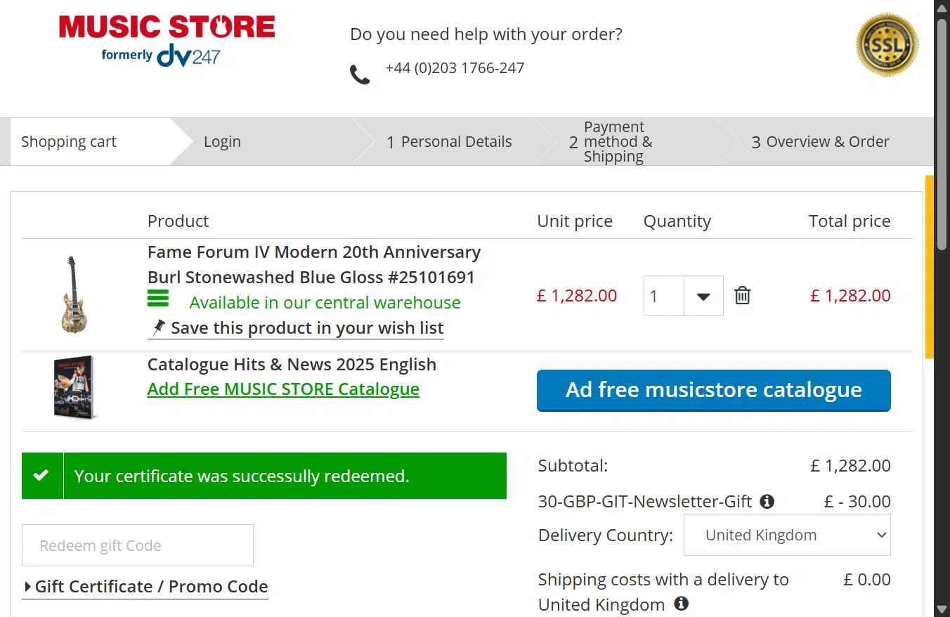 Music Store Professional checkout page showing Music Store Professional promo code box | Screenshot taken by SimplyCodes community member on Nov 14, 2025