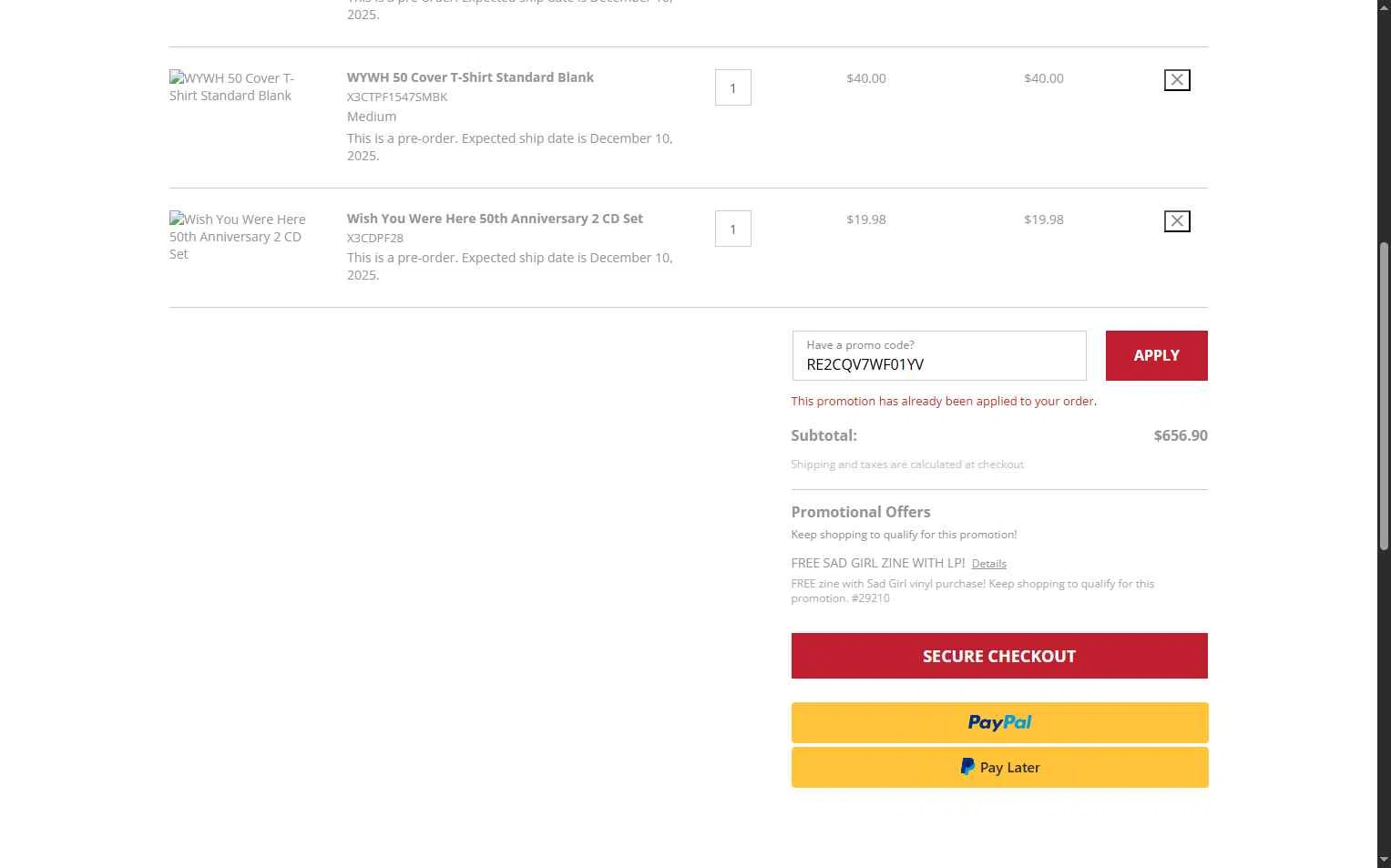 Musictoday checkout page showing Musictoday promo code box | Screenshot taken by SimplyCodes community member on Oct 28, 2025