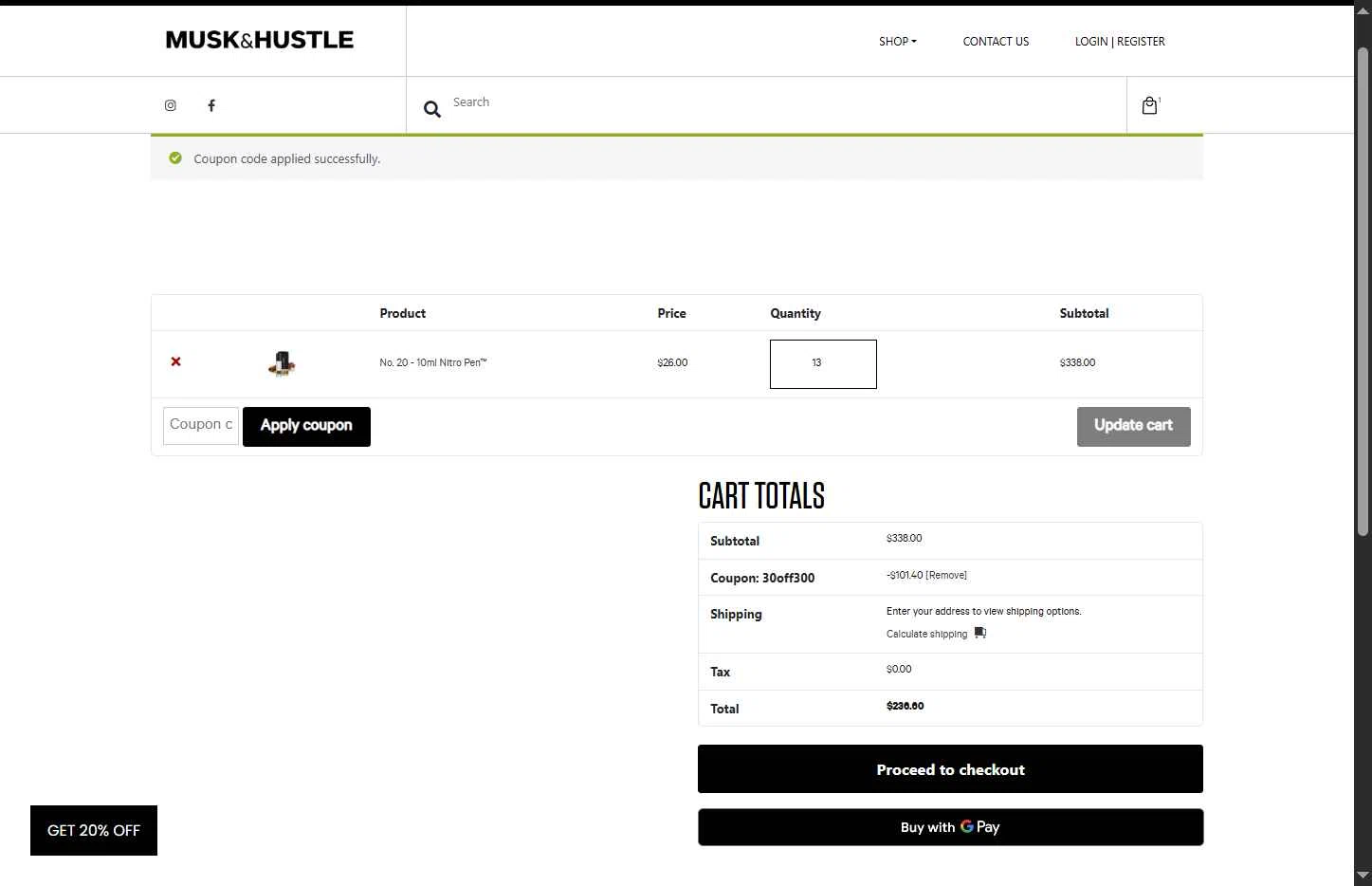 Musk & Hustle checkout page showing Musk & Hustle promo code box | Screenshot taken by SimplyCodes community member on Feb 4, 2026