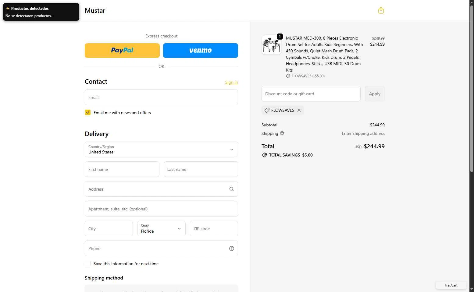 Mustar checkout page showing Mustar promo code box | Screenshot taken by SimplyCodes community member on Oct 28, 2025