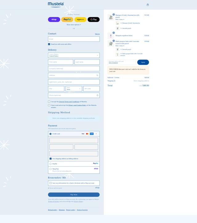 Mustela checkout page showing Mustela promo code box | Screenshot taken by SimplyCodes community member on Sep 12, 2025