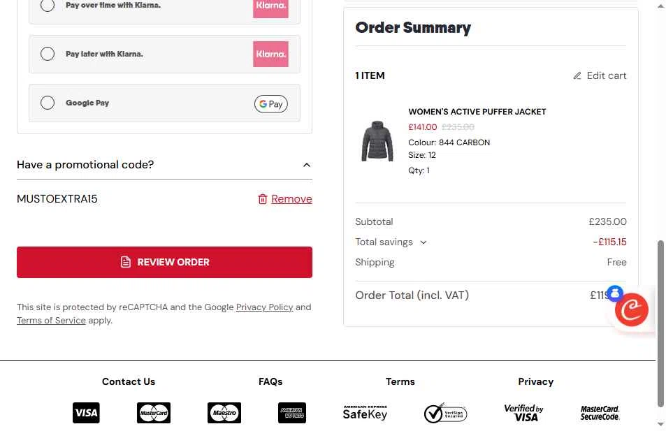Musto checkout page showing Musto discount code box | Screenshot taken by SimplyCodes community member on Feb 3, 2026