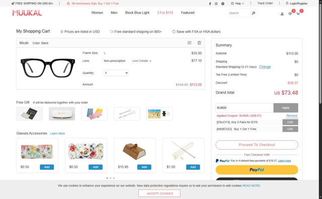 Muukal checkout page showing Muukal coupon code box | Screenshot taken by SimplyCodes community member on Jul 26, 2025