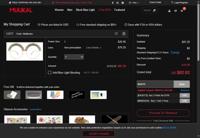 Muukal checkout page showing Muukal coupon code box | Screenshot taken by SimplyCodes community member on Aug 1, 2025