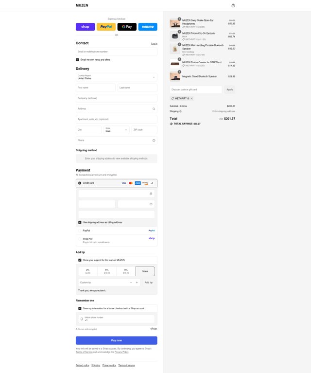 Muzen Audio checkout page showing Muzen Audio promo code box | Screenshot taken by SimplyCodes community member on Sep 8, 2025