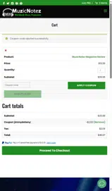 MuzicNotez coupon verification screenshot