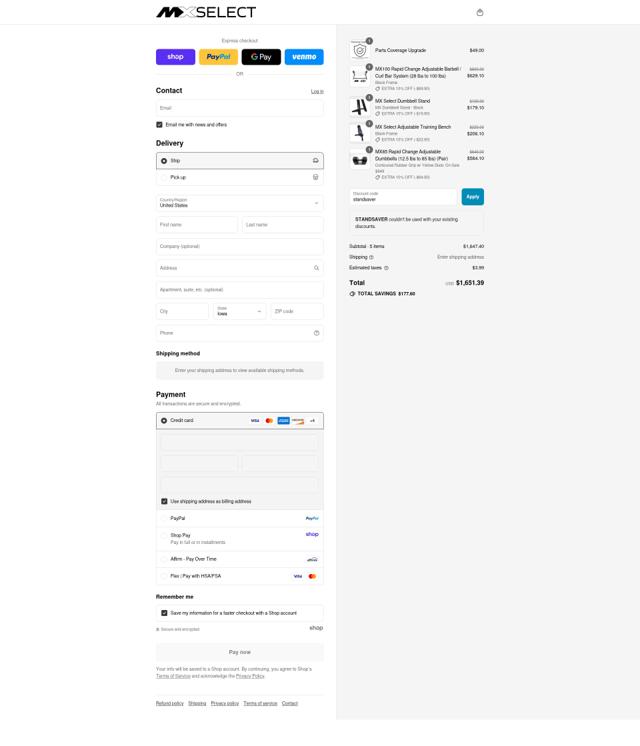 MX Fitness Supply checkout page showing MX Fitness Supply discount code box | Screenshot taken by SimplyCodes community member on Sep 6, 2025