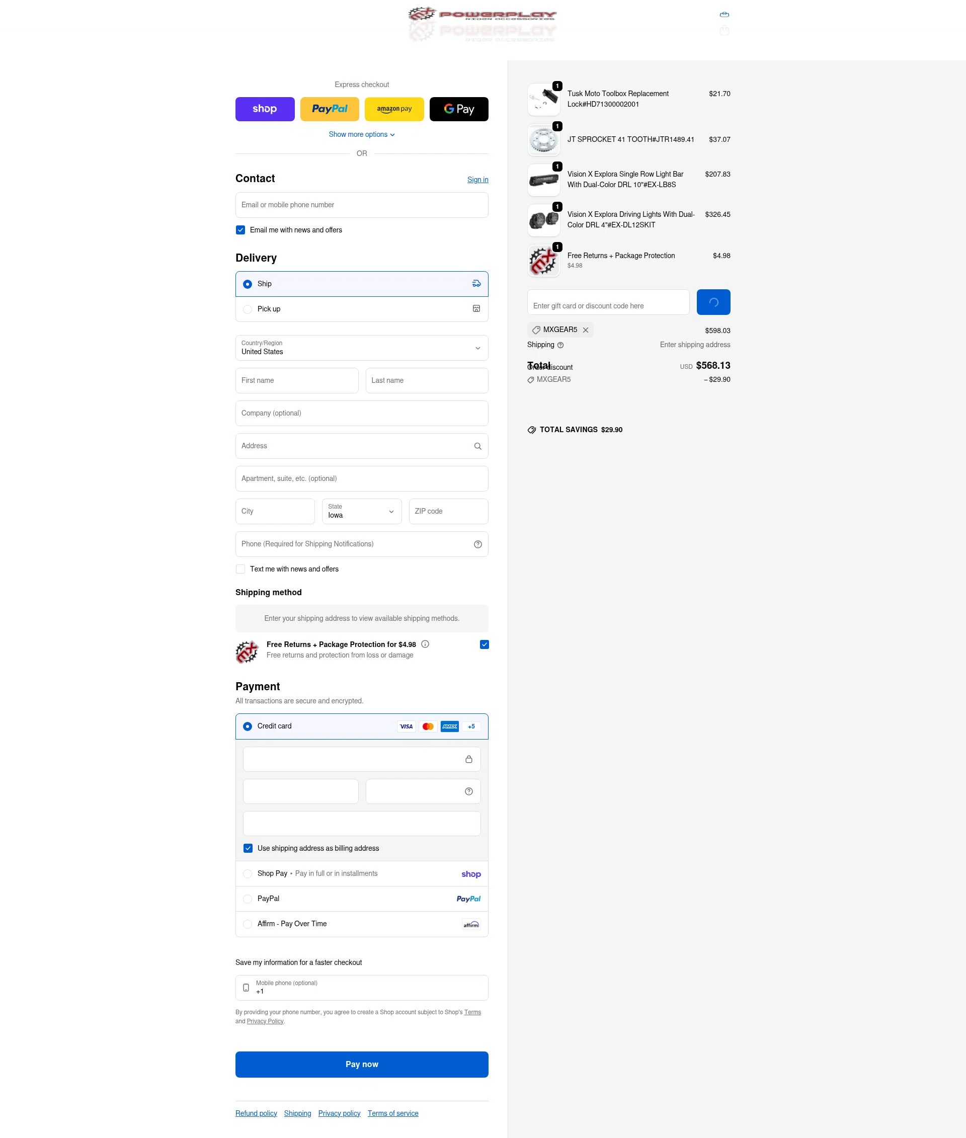 MX PowerPlay checkout page showing MX PowerPlay promo code box | Screenshot taken by SimplyCodes community member on Feb 10, 2026
