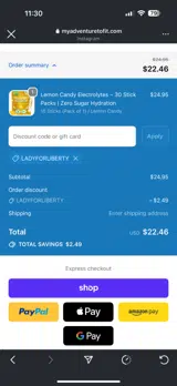 LADYFORLIBERTY coupon verification screenshot