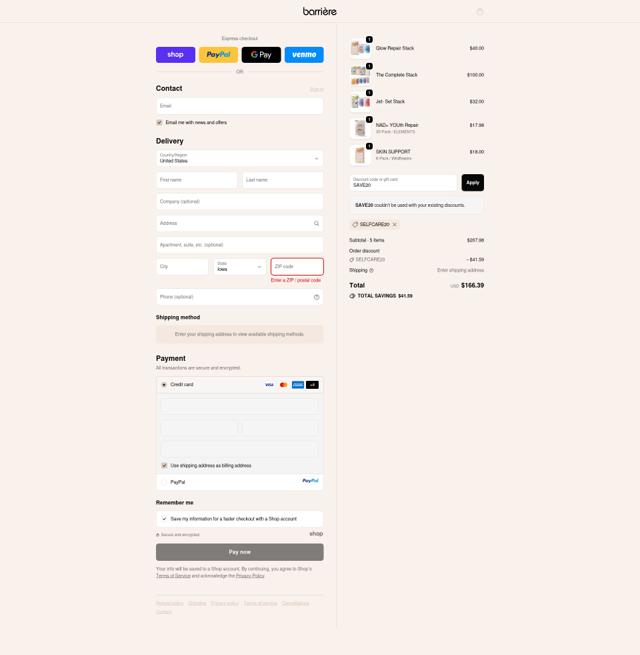 barrière checkout page showing barrière promo code box | Screenshot taken by SimplyCodes community member on Sep 24, 2025