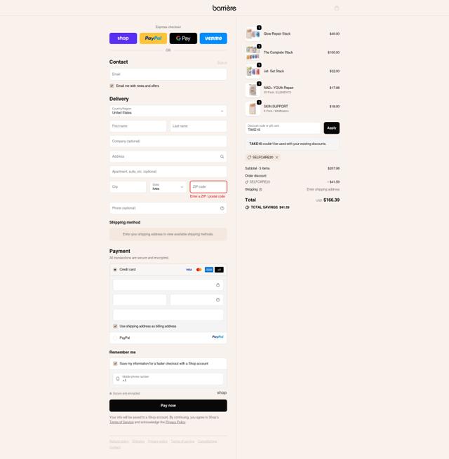 barrière checkout page showing barrière promo code box | Screenshot taken by SimplyCodes community member on Sep 24, 2025