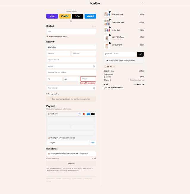 barrière checkout page showing barrière promo code box | Screenshot taken by SimplyCodes community member on Sep 24, 2025