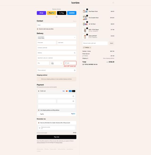 barrière checkout page showing barrière promo code box | Screenshot taken by SimplyCodes community member on Sep 24, 2025